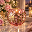 Hand Blown Glass Tea Light Holder, Pink & Gold Votive Candle Holder, Egyptian Glass Wedding Centerpiece, Romantic Table Decor