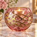 Hand Blown Glass Tea Light Holder, Pink & Gold Votive Candle Holder, Egyptian Glass Wedding Centerpiece, Romantic Table Decor