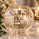 Hand Blown Glass Candle Holder, Egyptian Pyramid & Palm Tree Design, Handmade Tealight Votive, Gold Accent Wedding Centerpiece Decor