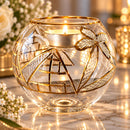 Hand Blown Glass Candle Holder, Egyptian Pyramid & Palm Tree Design, Handmade Tealight Votive, Gold Accent Wedding Centerpiece Decor