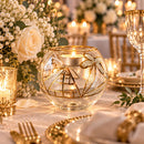 Hand Blown Glass Candle Holder, Egyptian Pyramid & Palm Tree Design, Handmade Tealight Votive, Gold Accent Wedding Centerpiece Decor