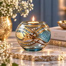Hand Blown Glass Candle Holder, Egyptian Handmade Tealight Votive, Gold Leaf & Crystal Studded Design, Luxury Wedding Centerpiece