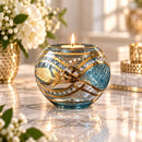 Hand Blown Glass Candle Holder, Egyptian Handmade Tealight Votive, Gold Leaf & Crystal Studded Design, Luxury Wedding Centerpiece