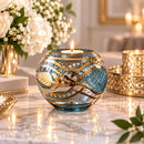 Hand Blown Glass Candle Holder, Egyptian Handmade Tealight Votive, Gold Leaf & Crystal Studded Design, Luxury Wedding Centerpiece