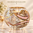Hand Blown Glass Candle Holder, Egyptian Handmade Tealight Votive, Gold Floral Leaf & Starburst Design, Elegant Wedding Centerpiece