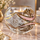 Hand Blown Glass Candle Holder, Egyptian Handmade Tealight Votive, Gold Floral Leaf & Starburst Design, Elegant Wedding Centerpiece