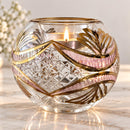 Hand Blown Glass Candle Holder, Egyptian Handmade Tealight Votive, Gold Floral Leaf & Starburst Design, Elegant Wedding Centerpiece