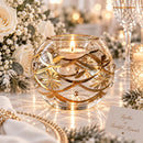 Hand Blown Glass Candle Holder, Egyptian Handmade Tealight Votive, Gold Floral Starburst & Swirl Design, Elegant Wedding Centerpiece