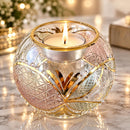 Hand Blown Glass Candle Holder, Egyptian Handmade Tealight Votive, Gold Floral Petal & Geometric Starburst Design, Wedding Centerpiece