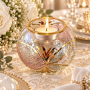 Hand Blown Glass Candle Holder, Egyptian Handmade Tealight Votive, Gold Floral Petal & Geometric Starburst Design, Wedding Centerpiece
