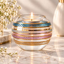 Hand Blown Glass Candle Holder, Egyptian Handmade Tealight Votive, Gold Striped Geometric Lattice Design, Elegant Wedding Centerpiece