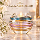 Hand Blown Glass Candle Holder, Egyptian Handmade Tealight Votive, Gold Striped Geometric Lattice Design, Elegant Wedding Centerpiece