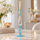 Hand Blown Glass Candlestick Holder, Elegant Taper Candle Holder, Artisan Glass Candle Stand, Wedding Table Decor, Luxury Home Decor