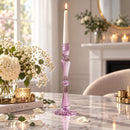 Handmade Glass Candlestick Holder, Elegant Taper Candle Holder, Ribbed Glass Candle Stand, Wedding Table Decor, Romantic Home Decor