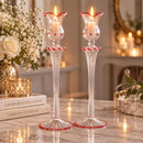 Set of 2 Hand Blown Glass Candle Holders, Tall Glass Candlesticks, Handmade Egyptian Glass Candle Holders, Elegant Wedding Table Decor