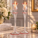 Set of 2 Hand Blown Glass Candle Holders, Tall Glass Candlesticks, Handmade Egyptian Glass Candle Holders, Elegant Wedding Table Decor