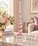 Hand Blown Glass Candle Holder, Elegant Taper Candlestick, Ribbed Glass Candle Stand, Wedding Table Decor, Handmade Home Decor Gift