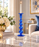 Hand Blown Glass Candle Holder, Elegant Taper Candlestick, Ribbed Glass Candle Stand, Wedding Table Decor, Handmade Home Decor Gift