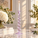 Hand Blown Glass Candle Holder, Ribbed Taper Candlestick, Elegant Table Centerpiece, Handmade Glass Home Decor, Wedding Dining Decor