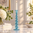 Hand Blown Glass Candle Holder, Ribbed Taper Candlestick, Elegant Table Centerpiece, Handmade Glass Home Decor, Wedding Dining Decor