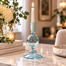 Hand Blown Glass Candle Holder, Handmade Taper Candlestick, Elegant Glass Candle Stand, Wedding Table Decor, Unique Home Decor Gift