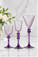 Hand Blown Glass Goblet Set of 3, Purple Swirl Drinkware, Artisan Wine Glasses, Decorative Stemware, Egyptian Handmade Glass Gift