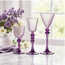 Hand Blown Glass Goblet Set of 3, Purple Swirl Drinkware, Artisan Wine Glasses, Decorative Stemware, Egyptian Handmade Glass Gift
