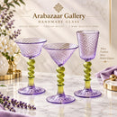 Hand Blown Glass Drinkware Set of 3, Artisan Cocktail Glasses, Decorative Goblets, Martini & Wine Glass Set, Unique Wedding Gift