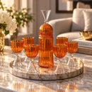 Hand Blown Glass Decanter Set with 6 Goblets, Egyptian Handmade Drinkware, Ribbed Glass Carafe Set, Luxury Barware Wedding Gift