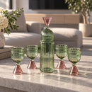 Hand Blown Glass Decanter Set with 6 Goblets, Egyptian Handmade Drinkware, Ribbed Glass Carafe Set, Luxury Barware Wedding Gift