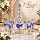 Egyptian Glass Decanter Set with 6 Glasses, Handmade Liquor Carafe Set, Luxury Barware Gift, Blue Gold Glass Drink-ware