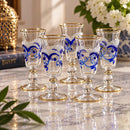 Egyptian Glass Decanter Set with 6 Glasses, Handmade Liquor Carafe Set, Luxury Barware Gift, Blue Gold Glass Drink-ware