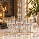 Egyptian Handmade Glasses Set of 6, Gold Trim Jeweled Drinking Glasses, Luxury Stemmed Glassware, Wedding Gift, Elegant Barware