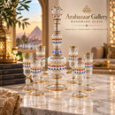 Egyptian Handmade Glasses Set of 6, Gold Trim Jeweled Drinking Glasses, Luxury Stemmed Glassware, Wedding Gift, Elegant Barware