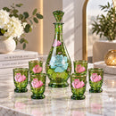 Egyptian Hand Blown Glass Decanter Set with 6 Glasses, Hand Painted Floral Drinkware, Decorative Carafe Set, Wedding & Housewarming Gift
