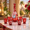 Egyptian Hand Blown Glass Decanter Set with 6 Glasses, Hand Painted Floral Drinkware, Decorative Carafe Set, Wedding & Housewarming Gift