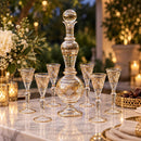 Egyptian Hand Blown Glass Decanter Set with 6 Glasses, Gold Etched Crystal Drinkware, Luxury Barware Set, Wedding & Housewarming Gift