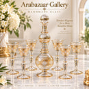 Egyptian Hand Blown Glass Decanter Set with 6 Glasses, Gold Etched Crystal Drinkware, Luxury Barware Set, Wedding & Housewarming Gift