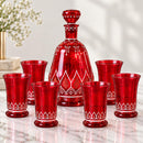Egyptian Glass Decanter Set with 6 Cups, Handmade Red Glass Drinkware, Hand Painted Carafe Set, Serving Set, Wedding Housewarming Gift