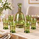 Egyptian Glass Decanter Set with 6 Cups, Handmade Red Glass Drinkware, Hand Painted Carafe Set, Serving Set, Wedding Housewarming Gift