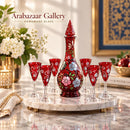 Egyptian Hand Blown Glass Decanter Set with 6 Glasses, Hand Painted Floral Drinkware, Decorative Barware, Wedding Housewarming Gift