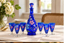 Egyptian Hand Blown Glass Decanter Set with 6 Glasses, Hand Painted Floral Drinkware, Decorative Barware, Wedding Housewarming Gift