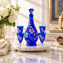 Egyptian Hand Blown Glass Decanter Set with 6 Glasses, Hand Painted Floral Drinkware, Decorative Barware, Wedding Housewarming Gift