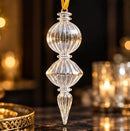 Hand Blown Glass Finial Ornament, Ribbed Stacked Globe & Long Icicle Drop Design, Egyptian Handmade Christmas Tree Ornament