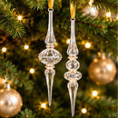 Set of 2 Hand Blown Glass Finial Ornaments, Long Icicle Drop & Faceted Spire Design, Egyptian Handmade Christmas Tree Ornaments