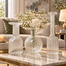 Egyptian Handmade Glass Vase Set of 3, Hand Blown Clear Glass Vases, Artisan Flower Vase Set, Wedding Centerpiece, Home Décor