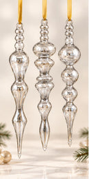 Set of 3 Hand Blown Glass Icicle Ornaments, Long Finial Christmas Ornaments, Egyptian Glass Tree Decor, Handmade Holiday Gift Set