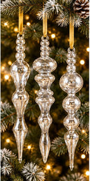 Set of 3 Hand Blown Glass Icicle Ornaments, Long Finial Christmas Ornaments, Egyptian Glass Tree Decor, Handmade Holiday Gift Set