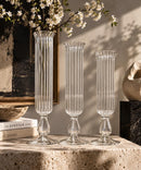 Egyptian Handmade Set of 3 Clear Glass Bud Vases, Ribbed Flower Vases, Tall Vintage Style Vase Set, Elegant Table Centerpiece, Wedding Décor