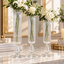 Egyptian Handmade Set of 3 Clear Glass Bud Vases, Ribbed Flower Vases, Tall Vintage Style Vase Set, Elegant Table Centerpiece, Wedding Décor